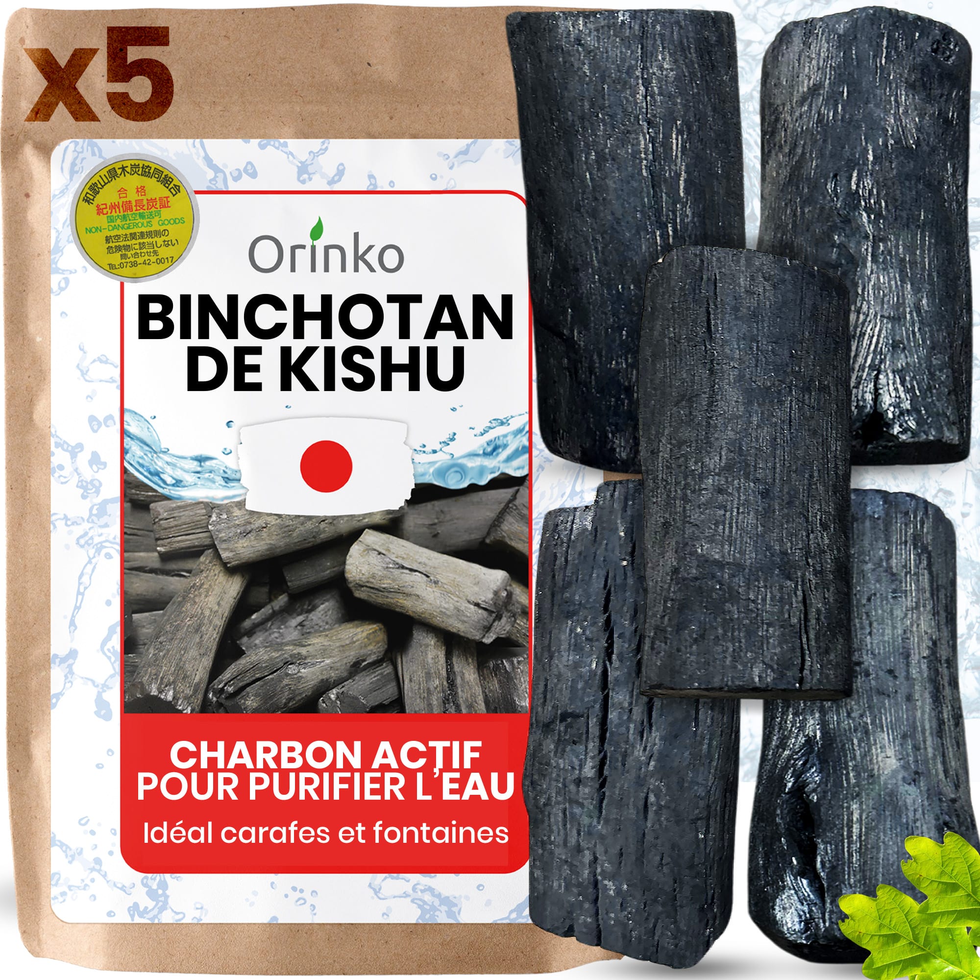 Binchotan Japonais de Kishu x5 - Charbon Actif pour Eau Taille M