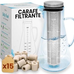 Kit de Purification d'Eau : Carafe en verre + Perles de Céramique x15