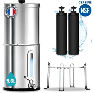 Filtre à Eau par Gravité 5,6 L - Purificateur d'Eau avec Charbon Actif Certifié NSF - Fontaine Filtrante pour Eau du Robinet, Eau de Pluie, Filtration Avancée