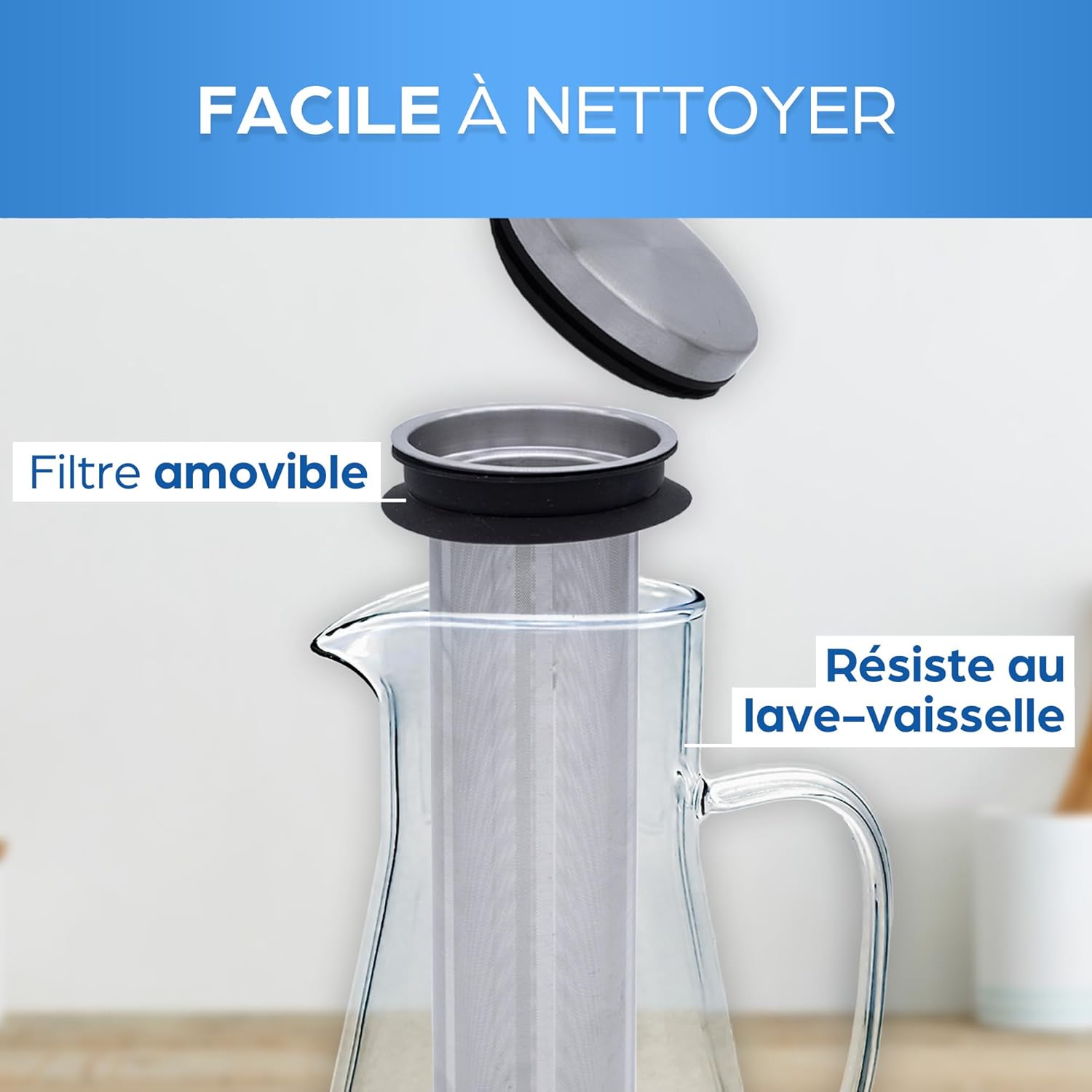 Carafe Infusion à Froid 1.6L avec Infuseur Inox – Bouteille Thé Glacé en Verre, Cruche avec Filtre Fruits, Eau, Jus, Limonade – Couvercle Hermétique – Image 6