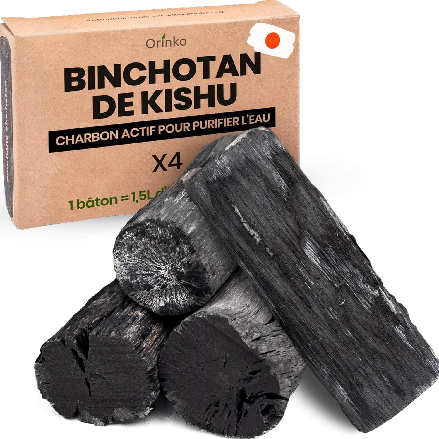 Binchotan Japonais de Kishu x4 (boîte) – Charbon Actif pour Eau – Région de Wakayama