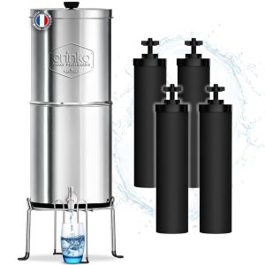 Filtre à Eau par Gravité 8,5L avec 4 Cartouches - Purificateur d'Eau avec Charbon Actif, Fontaine Filtrante pour Eau du Robinet, Eau de Pluie, Filtration Avancée