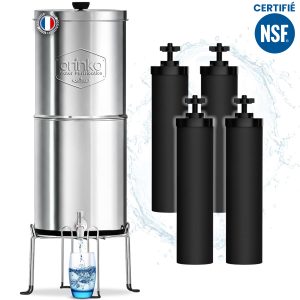 Filtre à Eau par Gravité 8,5L avec 4 Cartouches - Purificateur d'Eau avec Charbon Actif Certifié NSF - Fontaine Filtrante pour Eau du Robinet, Eau de Pluie, Filtration Avancée