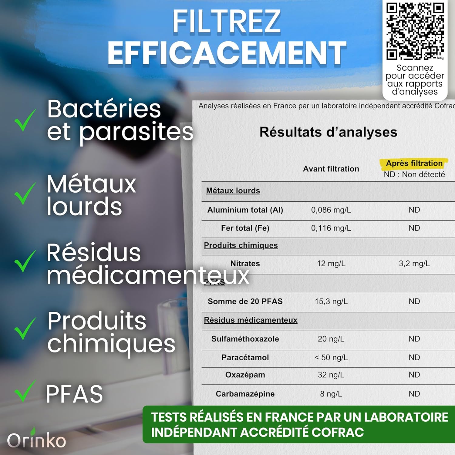 Filtre à Eau par Gravité 8,5L avec 4 Cartouches - Purificateur d'Eau avec Charbon Actif Certifié NSF - Fontaine Filtrante pour Eau du Robinet, Eau de Pluie, Filtration Avancée – Image 4