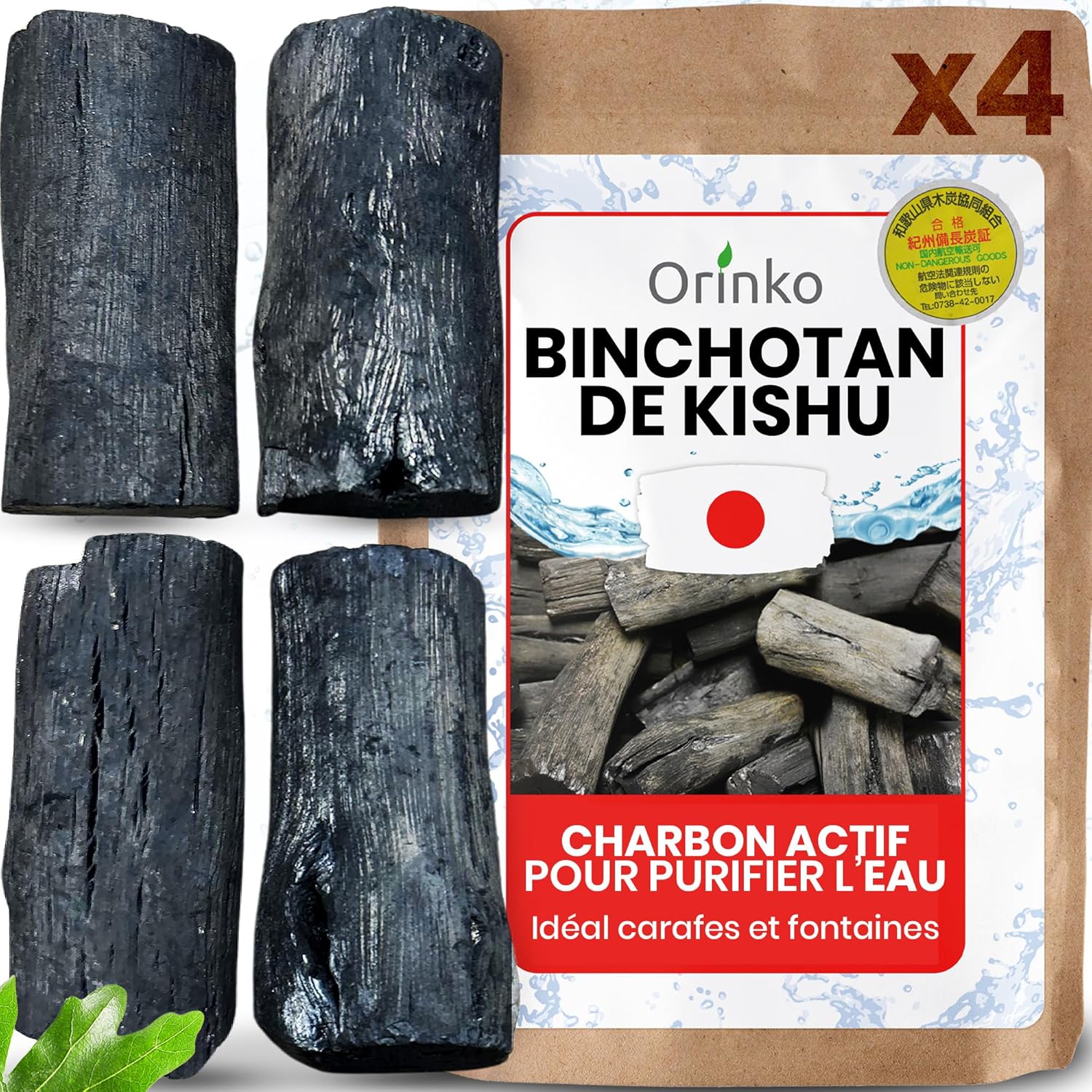 Binchotan de Kishu x4 - Charbon Actif pour Eau Taille M
