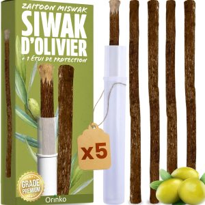 Bâtons de Siwak d'Olivier x5 + 1 Étui de Protection – Brosse à Dents 100% Naturelle
