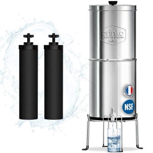 Filtre à Eau par Gravité 5,6 L - Purificateur d'Eau avec Charbon Actif Certifié NSF - Fontaine Filtrante pour Eau du Robinet, Eau de Pluie, Filtration Avancée