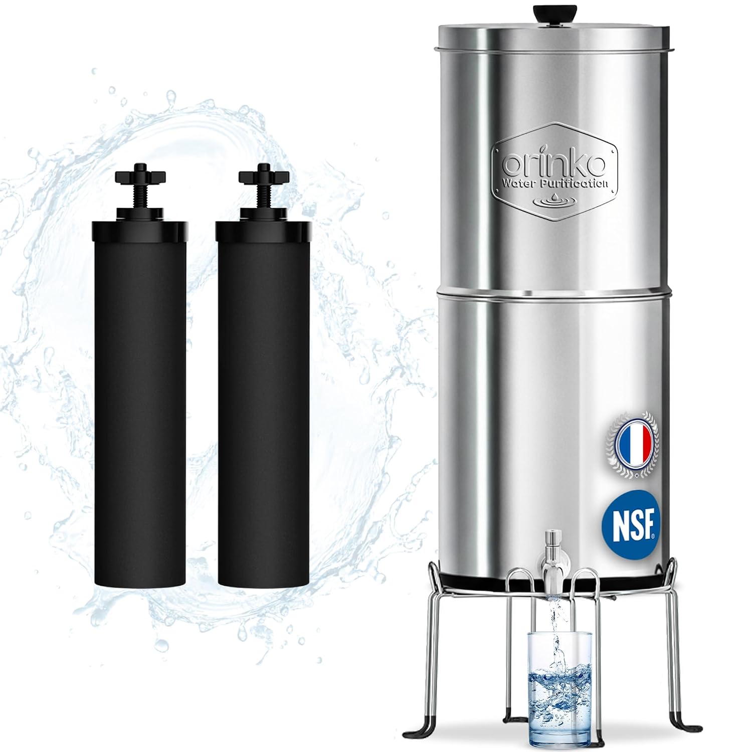 Filtre à Eau par Gravité 5,6 L - Purificateur d'Eau avec Charbon Actif Certifié NSF - Fontaine Filtrante pour Eau du Robinet, Eau de Pluie, Filtration Avancée