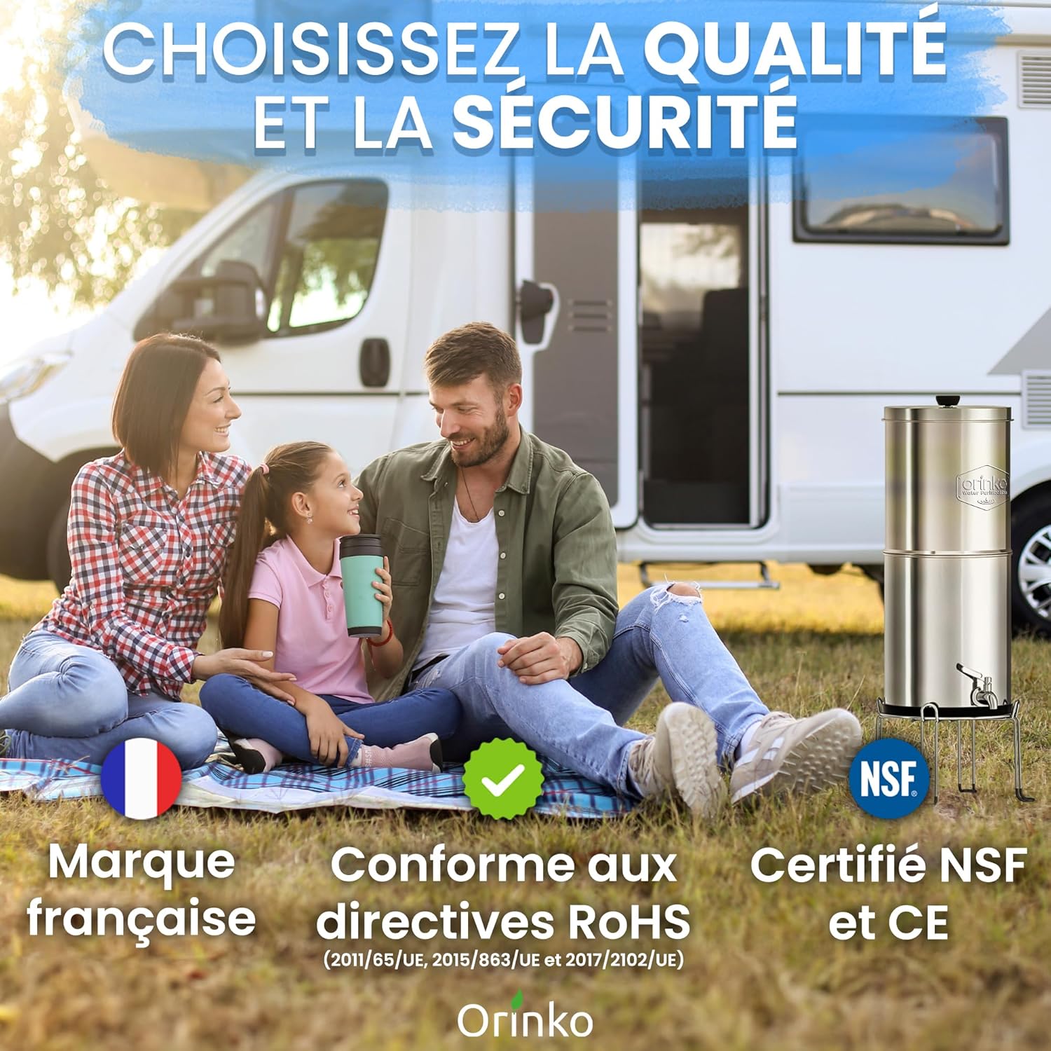 Filtre à Eau par Gravité 5,6 L - Purificateur d'Eau avec Charbon Actif Certifié NSF - Fontaine Filtrante pour Eau du Robinet, Eau de Pluie, Filtration Avancée – Image 2