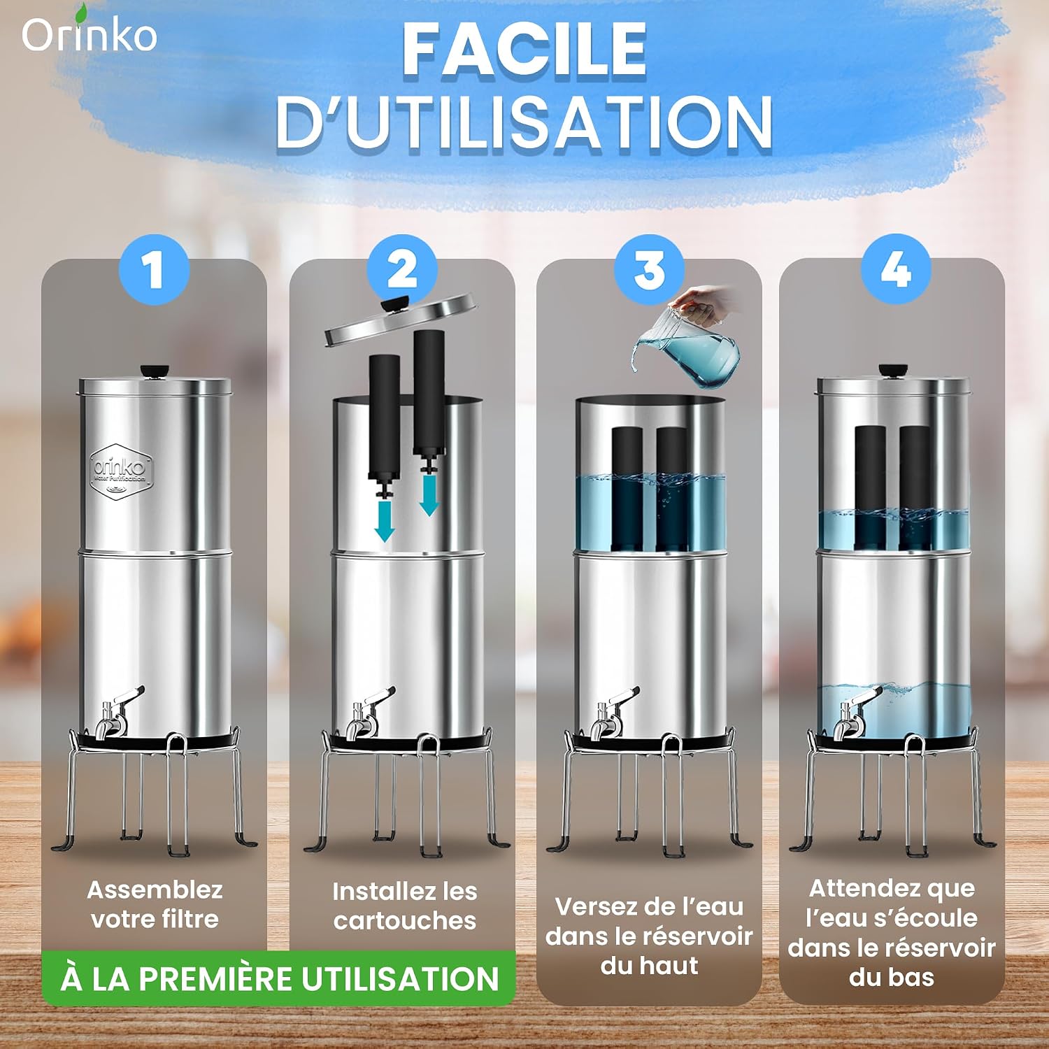Filtre à Eau par Gravité 5,6 L - Purificateur d'Eau avec Charbon Actif Certifié NSF - Fontaine Filtrante pour Eau du Robinet, Eau de Pluie, Filtration Avancée – Image 3