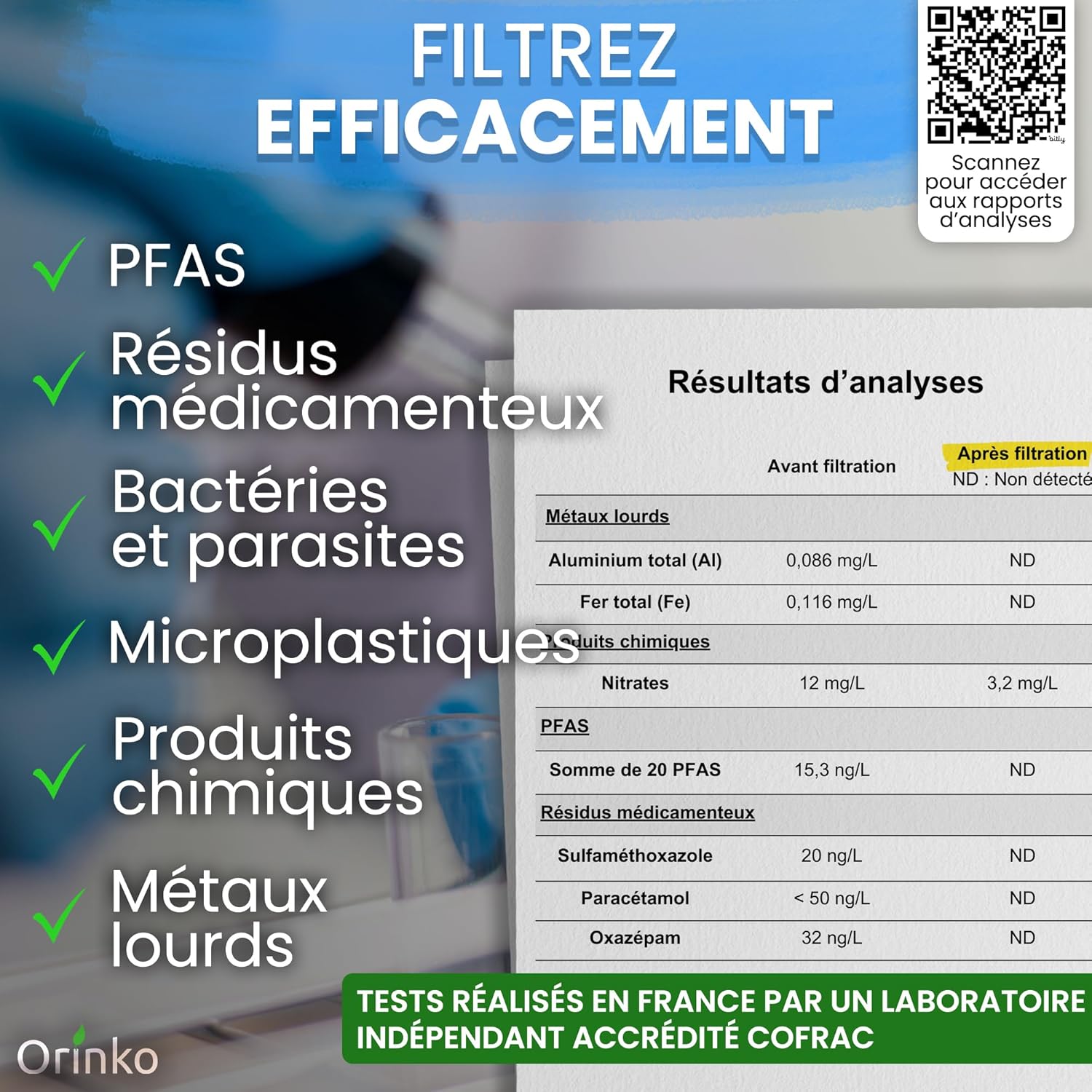 Filtre à Eau par Gravité 5,6 L - Purificateur d'Eau avec Charbon Actif Certifié NSF - Fontaine Filtrante pour Eau du Robinet, Eau de Pluie, Filtration Avancée – Image 6