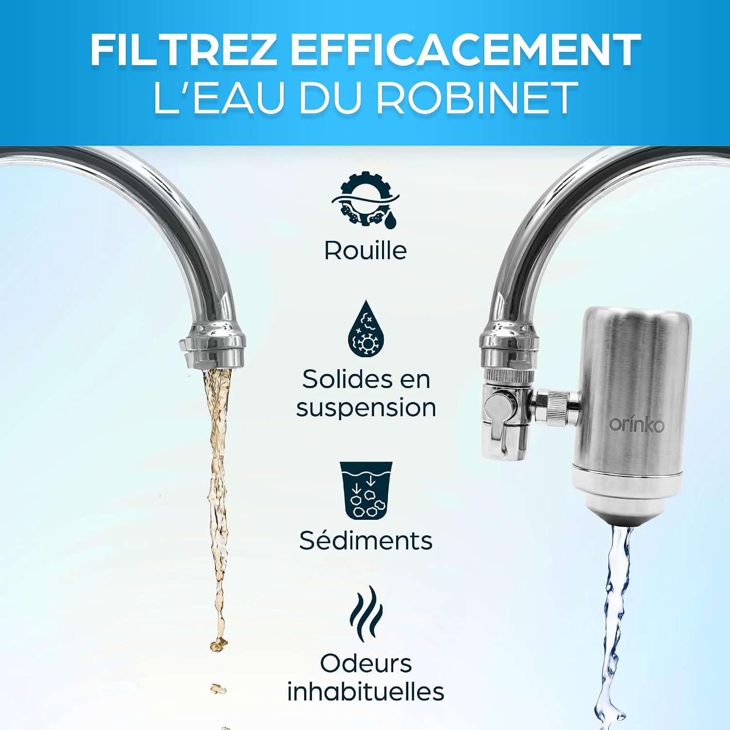 Filtre à Eau pour Robinet, 2L/min, Cartouche Charbon Actif Remplaçable – Image 3