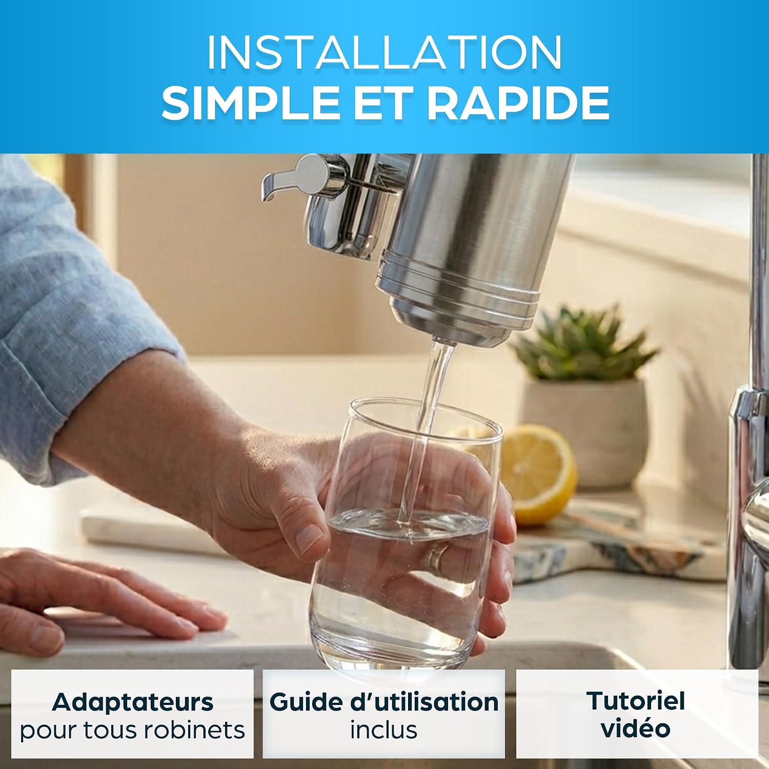 Filtre à Eau pour Robinet, 2L/min, Cartouche Charbon Actif Remplaçable – Image 4