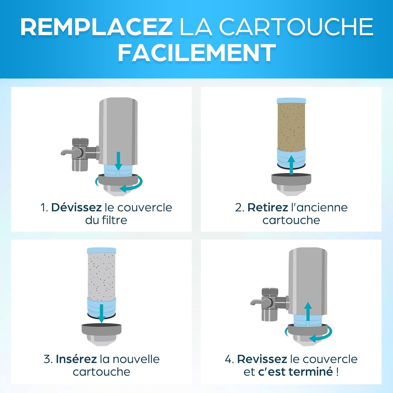 Cartouche Filtre à Eau Robinet, 8 Couches de Filtration, 2L/min – Image 6